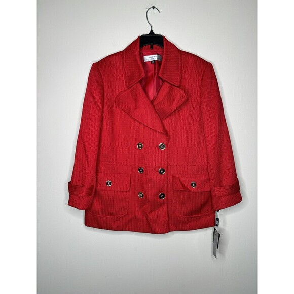 New Tahari Blazer 14 Red All Season Textured Jacket Gold Button NWT - Picture 8 of 8